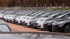 FILE - In this Tuesday, Feb. 25, 2020 file photo, Electric car ID.3 cars stand at the factory area during a press tour at the plant of the German manufacturer Volkswagen AG.
