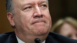 Secretary of State-designate Mike Pompeo pauses while speaking during the Senate Foreign Relations Committee hearing on confirmation Thursday, April 12, 2018, on Capitol Hill 