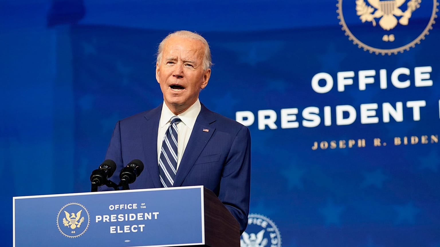 President-elect Joe Biden speaks during an event to announce his choice of retired Army Gen. Lloyd Austin to be secretary of defence.
