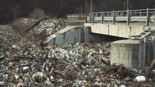 Rubbish piling up at a hydroelectric dam in Svoge, Bulgaria