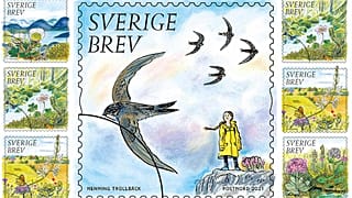 Greta Thunberg in her iconic yellow raincoat.