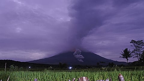 Indonesia's Mount Semeru spews hot ash 5.6km into the air