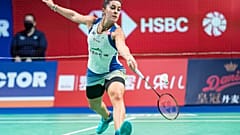 Carolina Marín durante un partido en el último Abierto de Dinamarca de bádminton