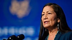 Rep. Deb Haaland speaks at The Queen Theater in Wilmington on the 19th December, 2020.