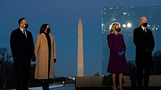 President-elect Joe Biden and his wife Jill with Vice President-elect Kamala Harris and her husband Doug Emhoff at the Lincoln Memorial, Washington DC, January 19, 2021.