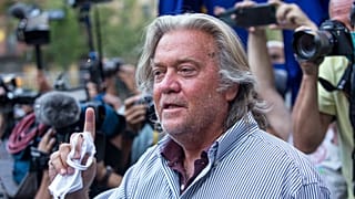 Donald Trump's former chief strategist, Steve Bannon, after pleading not guilty to ripping off donors to a border wall fundraising scheme, New York, August 20, 2020.