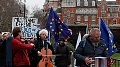 An anti-Brexit protest by musicians and supporters near the Houses of Parliament in London, January 10, 2019.