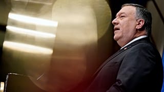 US Secretary of State Mike Pompeo speaks at the National Press Club in Washington, Tuesday, Jan. 12, 2021.