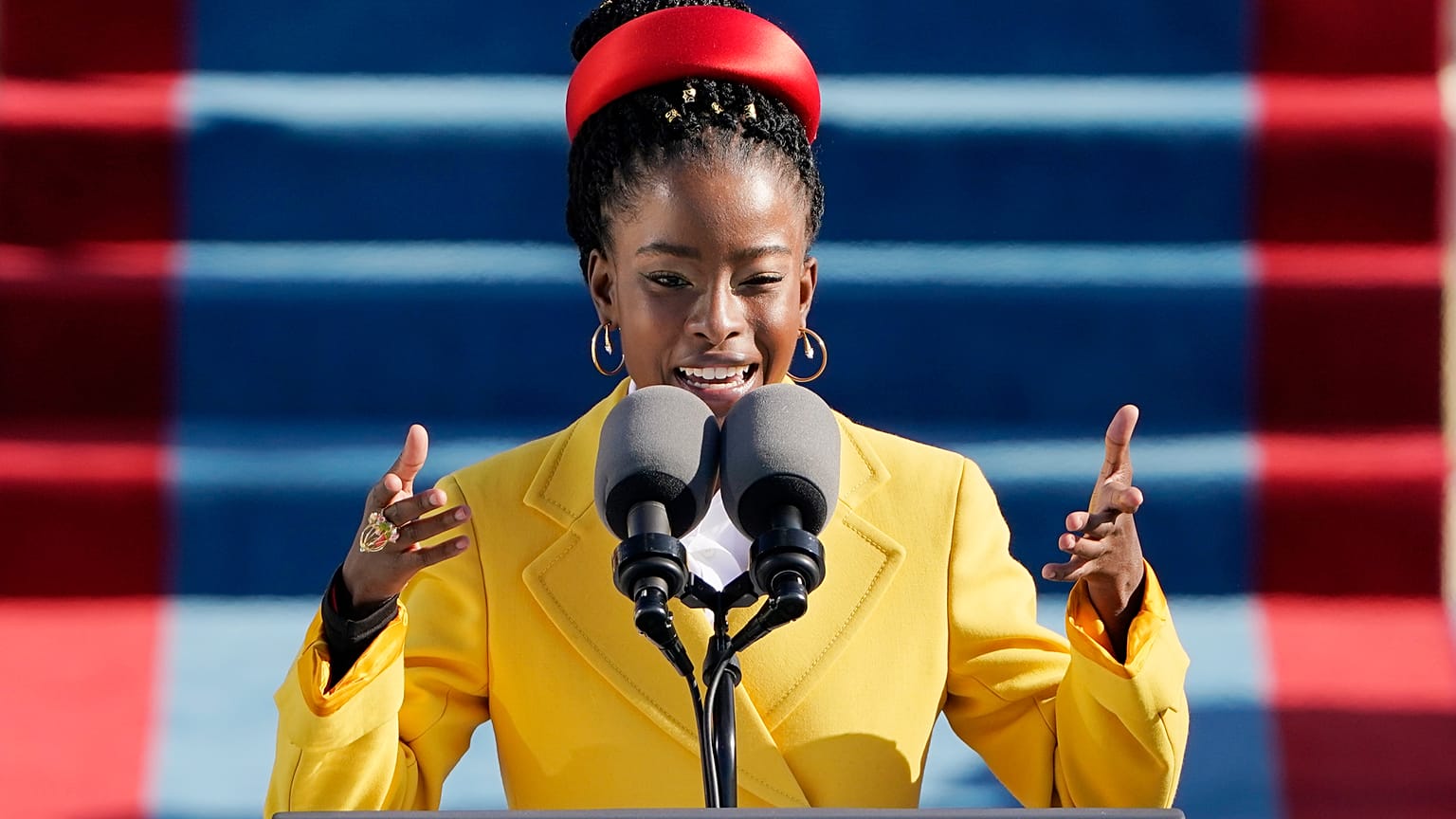 American poet Amanda Gorman reads a poem during the 59th Presidential Inauguration at the U.S. Capitol in Washington, Wednesday, Jan. 20, 2021.