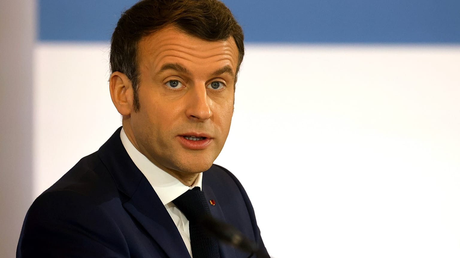 French President Emmanuel Macron at The Elysee Palace, in Paris, Monday Jan. 11, 2021. 