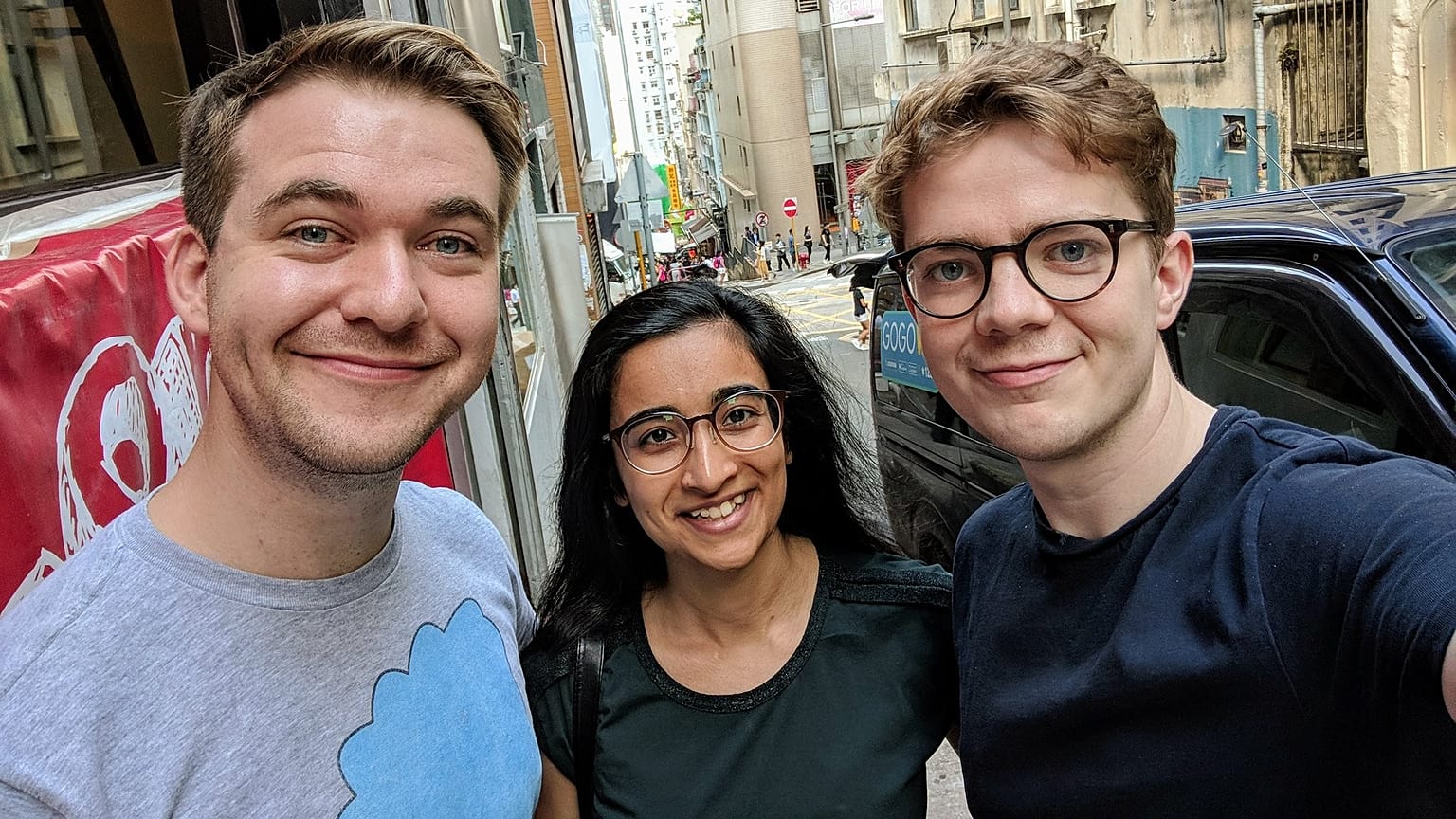 Three Anti-Virus's founders: Economist Sam Bowman (L), PhD student in psychiatric genetics at Hong Kong University Saloni Dattani (M), and journalist at WSJ Mike Bird (R)