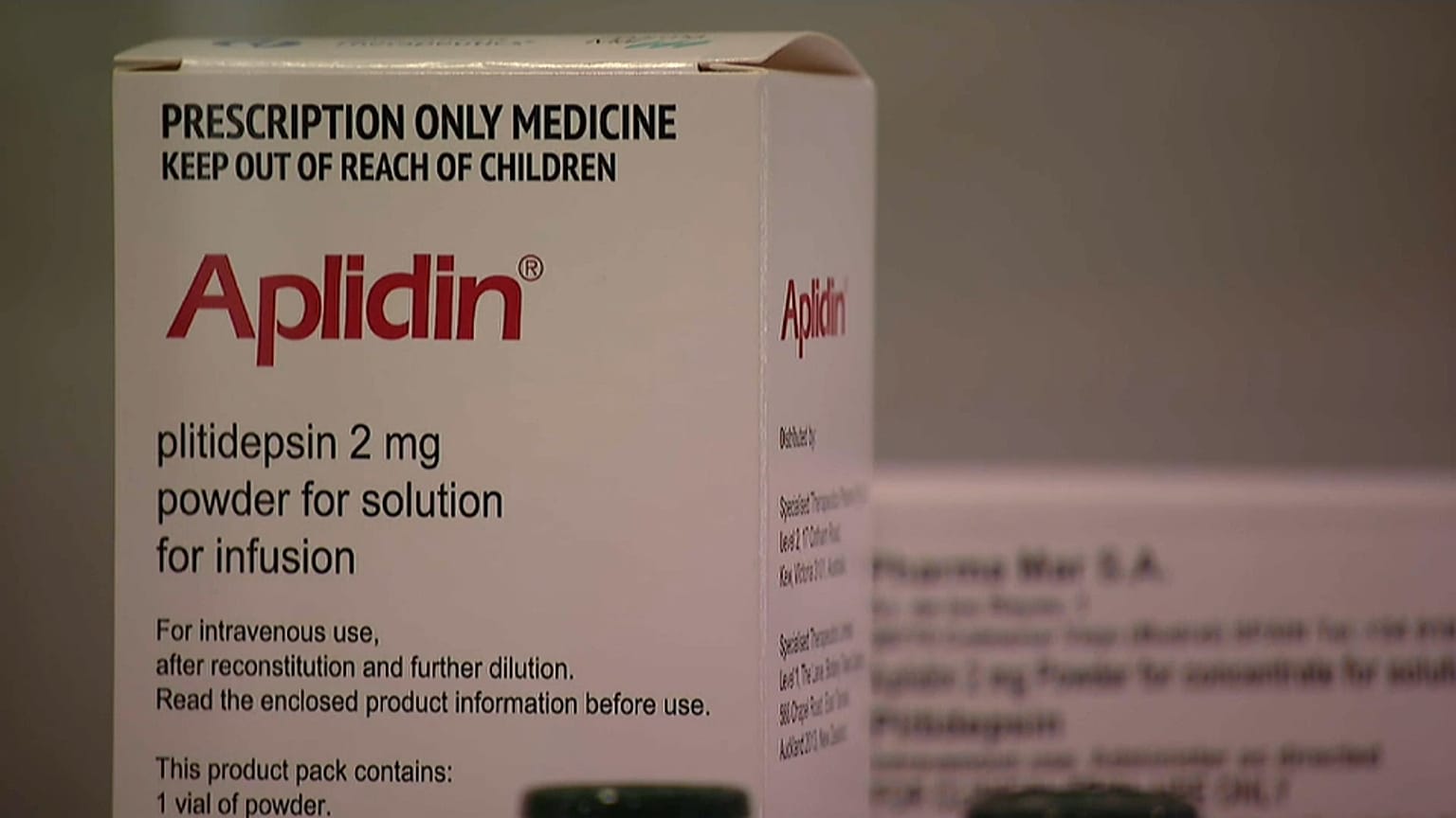 Ecco l'Aplidin, prodotto in Spagna e normalmente usato contro i tumori del sangue. 