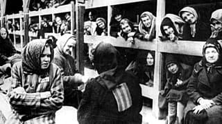 عکس در سال‌های جنگ جهانی دوم و از زمان رسیدن زنان و کودکان به اردوگاه آشویتس گرفته شده است.