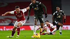 Manchester United's Marcus Rashford, right, duels for the ball with Arsenal's Granit Xhaka during the English Premier League match between Arsenal and Manchester United
