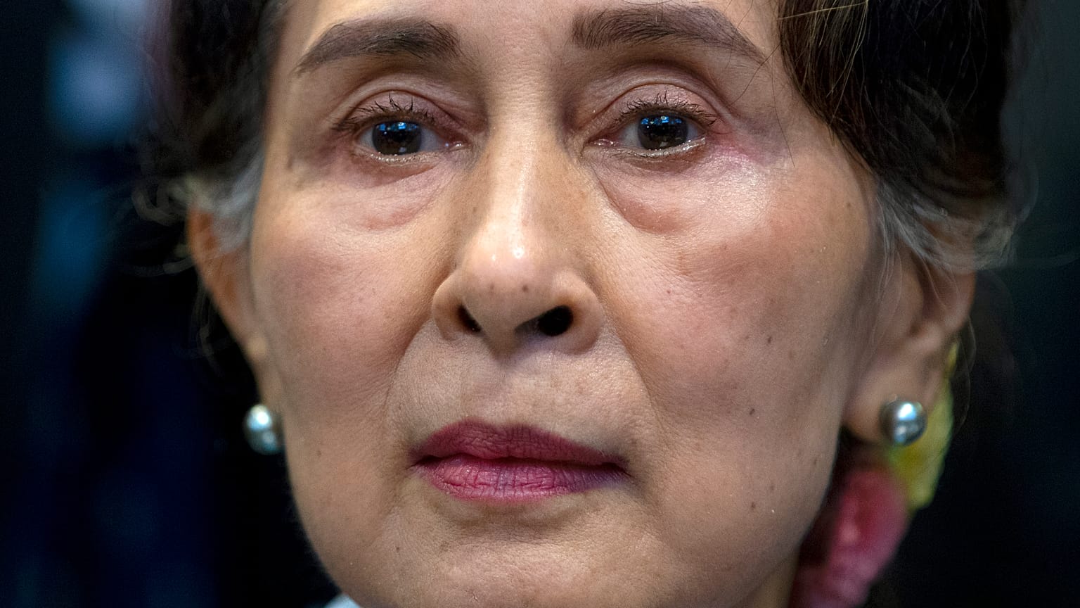 In this Dec. 11, 2019, file photo, Aung San Suu Kyi waits to address judges of the International Court of Justice in The Hague, Netherlands.