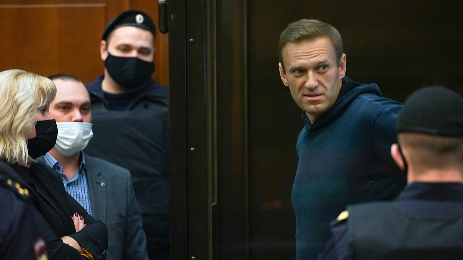 In this handout photo provided by Moscow City Court Russian opposition leader Alexei Navalny