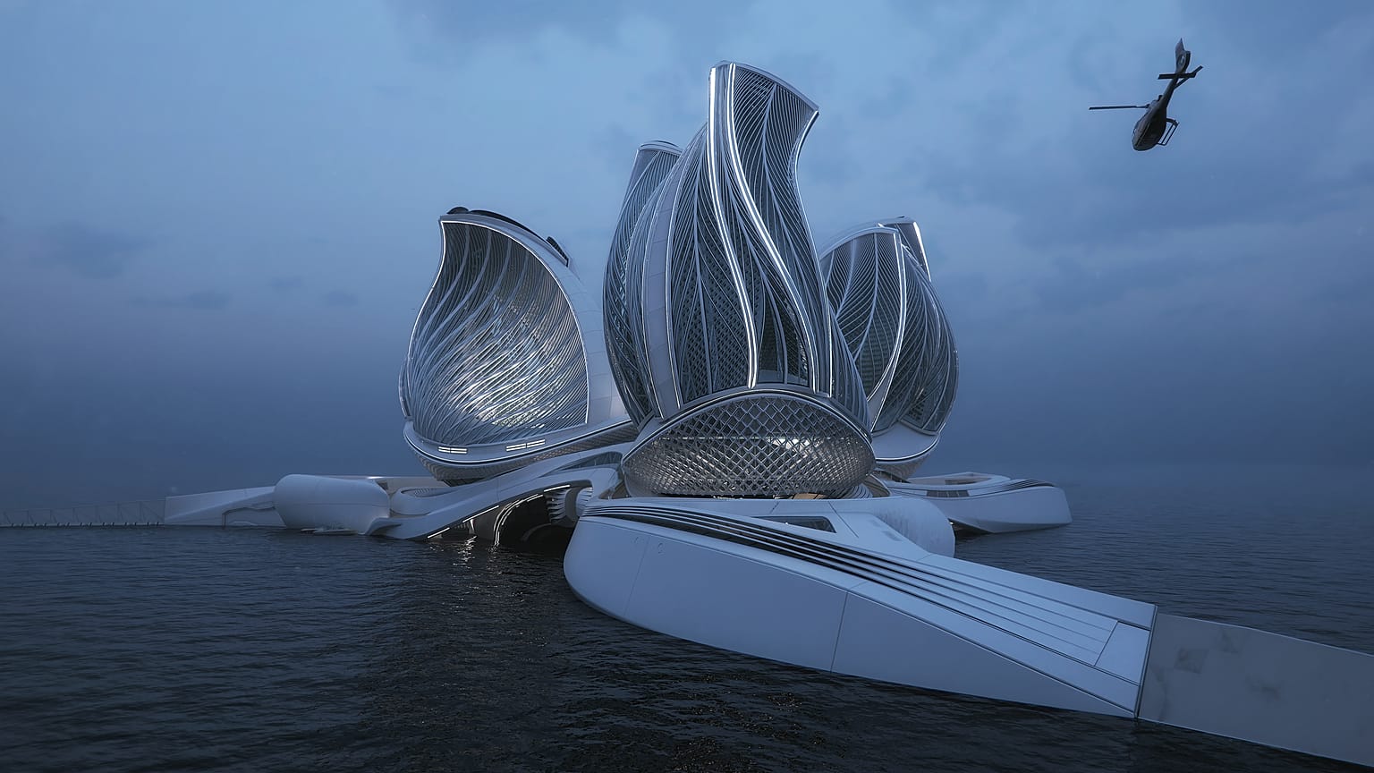 Dieser Entwurf, genannt der 8. Kontinent, hat den Grand Prix 2020 für Architektur und Innovation der Meere gewonnen.