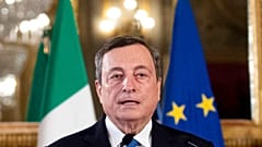 Former European Central Bank president Mario Draghi speaks to the media after accepting a mandate to form Italy's new government
