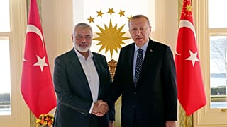 اسماعيل هنية رئيس المكتب السياسي لحركة حماس رفقة الرئيس التركي رجب طيب إردوغان، اسطنبول، فبراير 2020