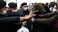 Turkish police officers clash with students of the Bogazici University protesting the appointment of a government loyalist to head their university, in Istanbul.
