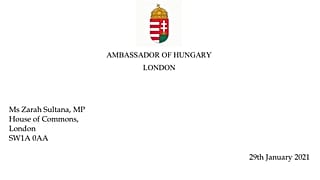 A londoni magyar nagykövet levele