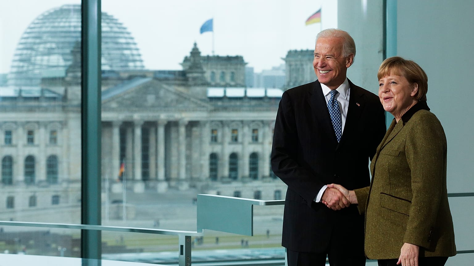 German Chancellor Angela Merkel, right, and then Vice President Joe Biden in Germany. Friday, Feb. 1, 2013. 