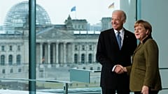 German Chancellor Angela Merkel, right, and then Vice President Joe Biden in Germany. Friday, Feb. 1, 2013. 