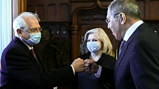 Russian Foreign Minister Sergey Lavrov, right, and High Representative of the EU for Foreign Affairs and Security Policy Josep Borrell
