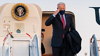 President Joe Biden boards Air Force One at Andrews Air Force Base, Md., for a weekend trip to Wilmington, De., Friday, Jan. 5, 2021. 