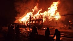 Fire during a protest against the shooting of a street juggler killed by police during an identity check, in Panguipulli, Chile