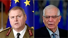 Estonian MEP Riho Terras, left, and the EU's foreign affairs chief, Josep Borrell, right. 