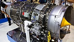 A turbofan engine for a combat airplane developed by Motor Sich on display in Beijing in 2017