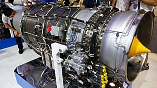 A turbofan engine for a combat airplane developed by Motor Sich on display in Beijing in 2017