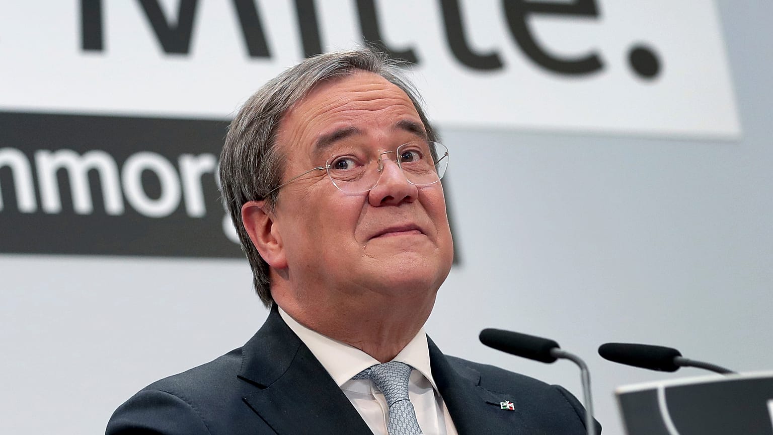 Armin Laschet, a CDU elnöke sajtótájékoztatót tart a párt berlini székházában, 2021. január 25-én
