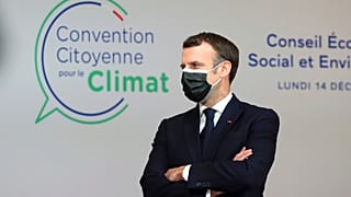 France's President Emmanuel Macron attends to the Citizens' Convention on Climate, in Paris, Dec. 14 2020.
