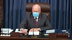 Sen. Patrick Leahy, the president pro tempore of the Senate, who is presiding over the second impeachment trial of former President Donald Trump, in Washington. 