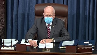 Sen. Patrick Leahy, the president pro tempore of the Senate, who is presiding over the second impeachment trial of former President Donald Trump, in Washington. 