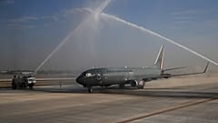 El avión militar con el presidente López Obrador aterriza en la base Santa Lucia para inaugurar el nuevo tramo del aeropuerto de Ciudad de Me´xico, 10/2/2021