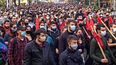 Students demonstrate in the centre of Athens, Greece, against the government's new university reform. 