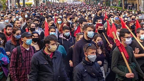Students demonstrate in the centre of Athens, Greece, against the government's new university reform. 