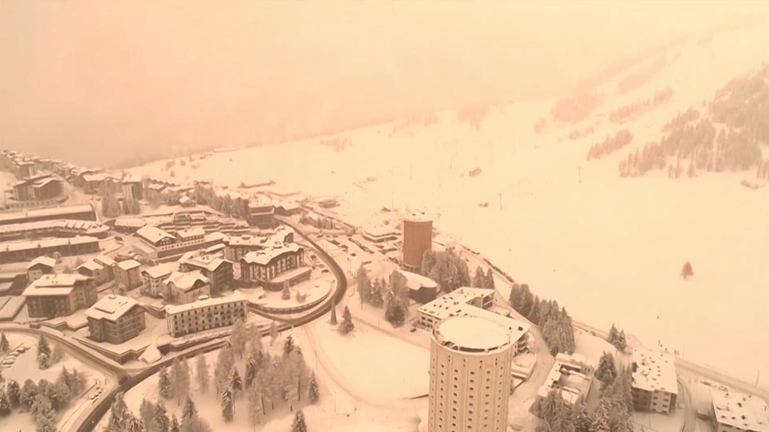 Aerial of mountains and woods in Sestriere 