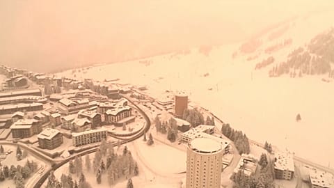 Aerial of mountains and woods in Sestriere 
