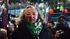 This file photo from Jan. 29, 2021 shows Marta Lempart, a key leader of the Polish Women's Strike, in Warsaw, Poland.