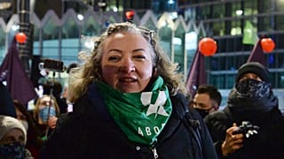 This file photo from Jan. 29, 2021 shows Marta Lempart, a key leader of the Polish Women's Strike, in Warsaw, Poland.