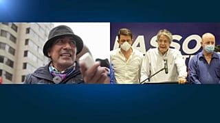 El candidato indígena Yaku Pérez, a la izquierda, y el conservador, Guillermo Lasso, a la derecha.