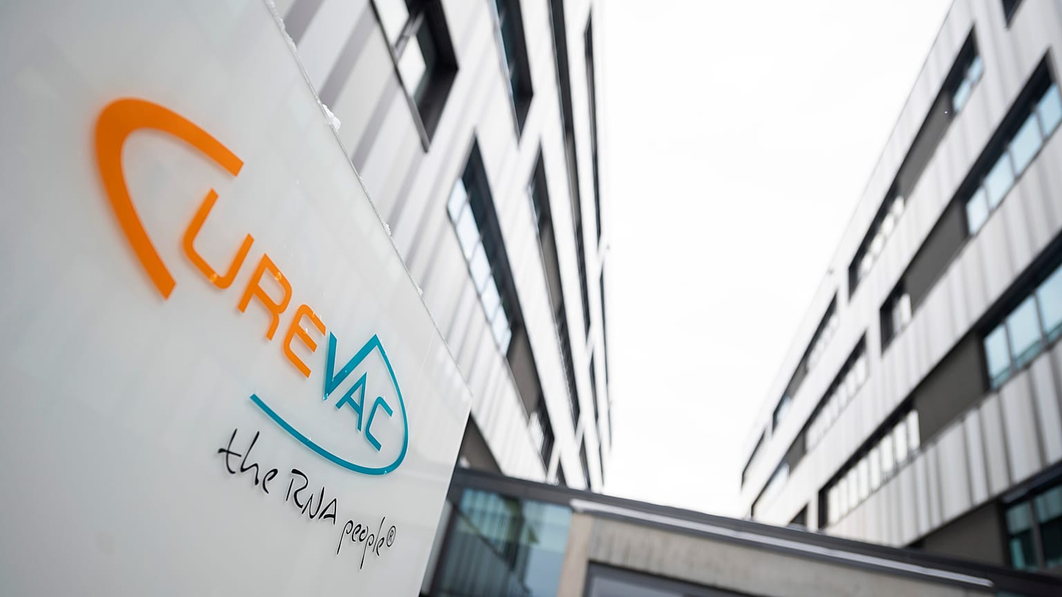 The logo of the biotech company Curevac