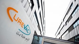 The logo of the biotech company Curevac