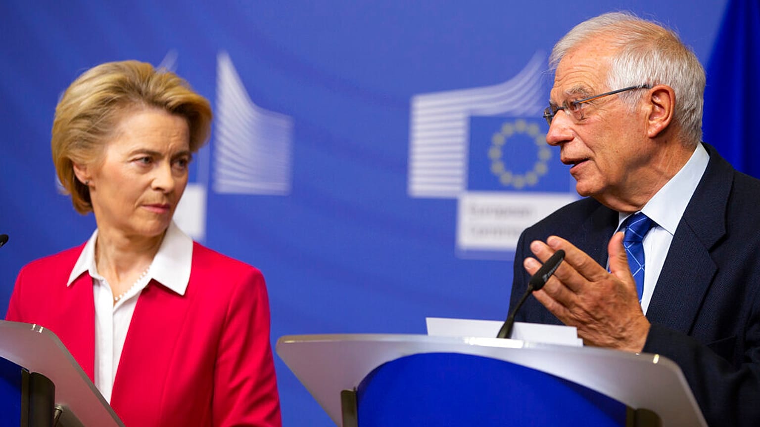 European Commission President Ursula von der Leyen, left, and European Union foreign policy chief Josep Borrell