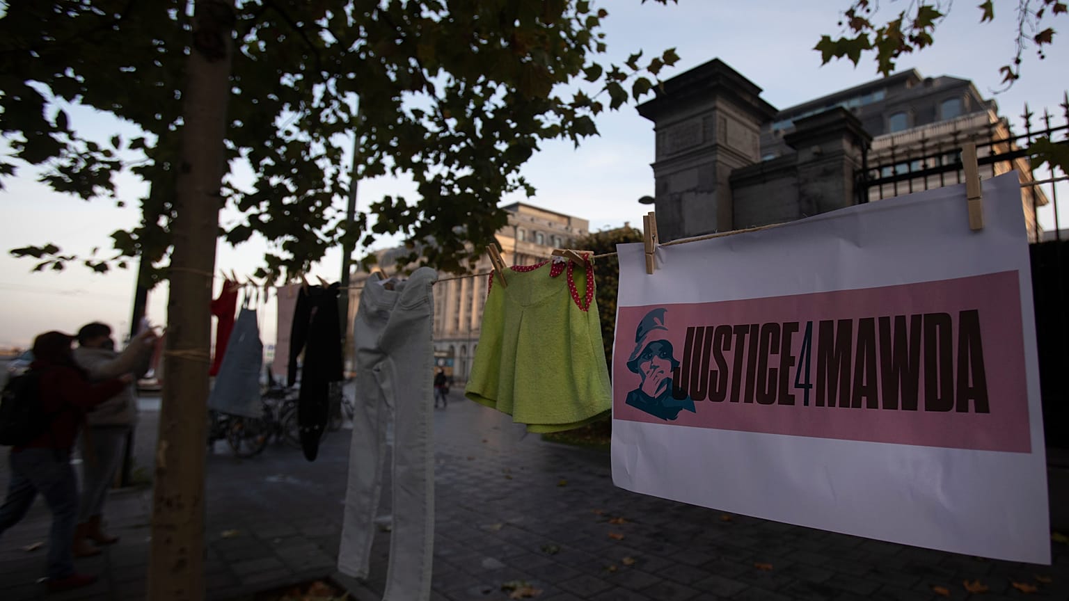 Children's clothing was displayed during a solidarity event for Mawda Shawri outside the courthouse in November.