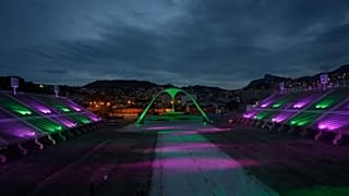 The Sambadrome is lit in honor of the victims of COVID-19 in Rio de Janeiro